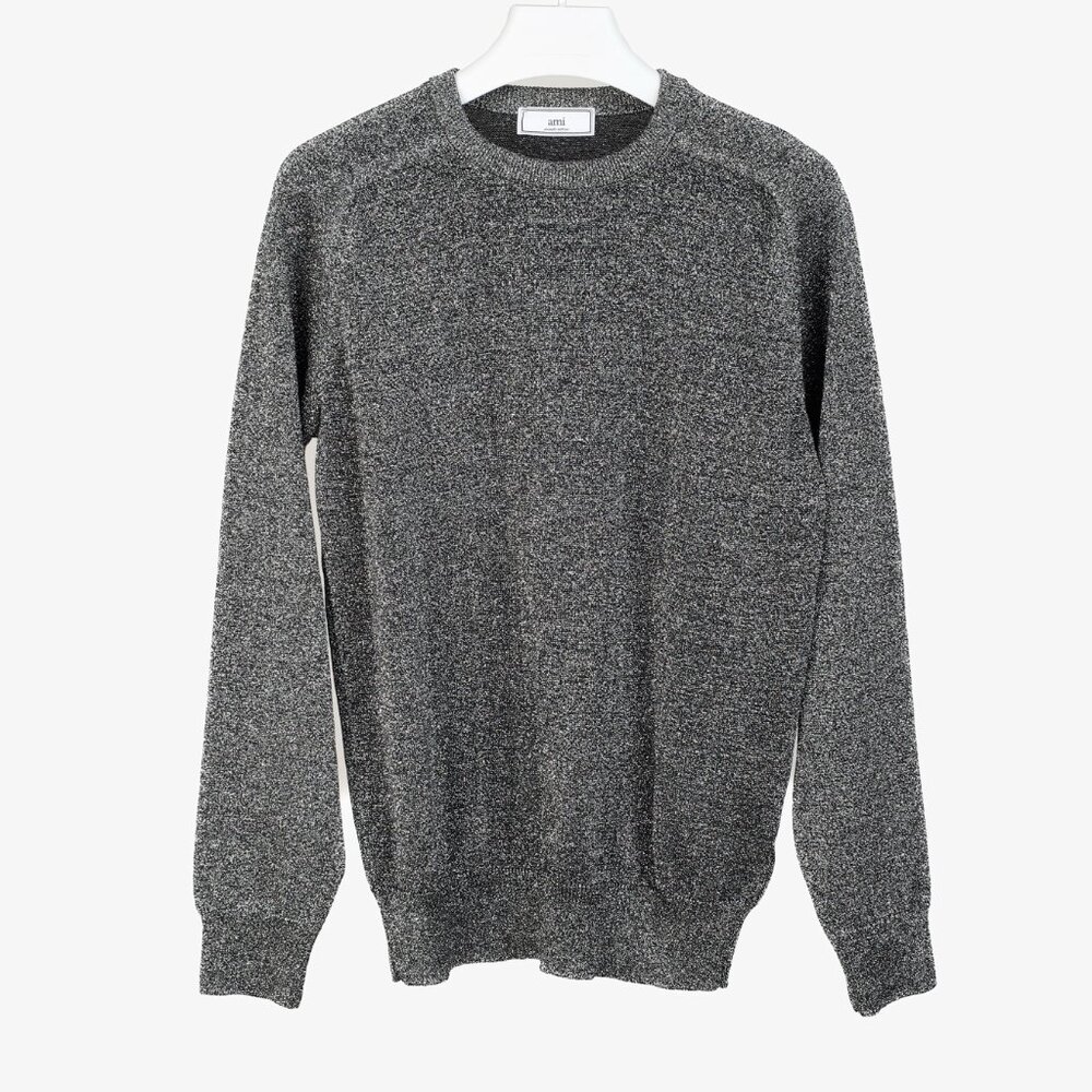 AMI AW/16 Runway Tinsel Tone Black and Silver Metallic Crewneck Sweater